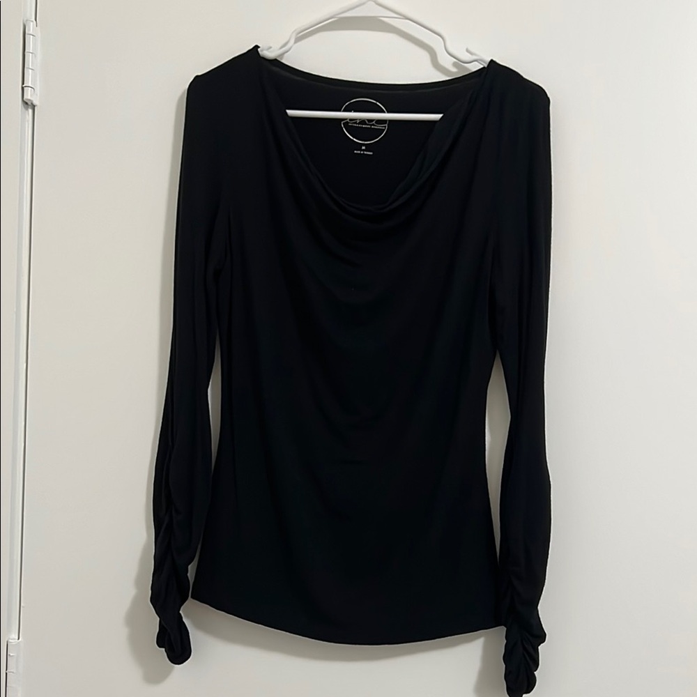 INC International Concepts Cowl Neck Black Long Sleeve Top Size Medium